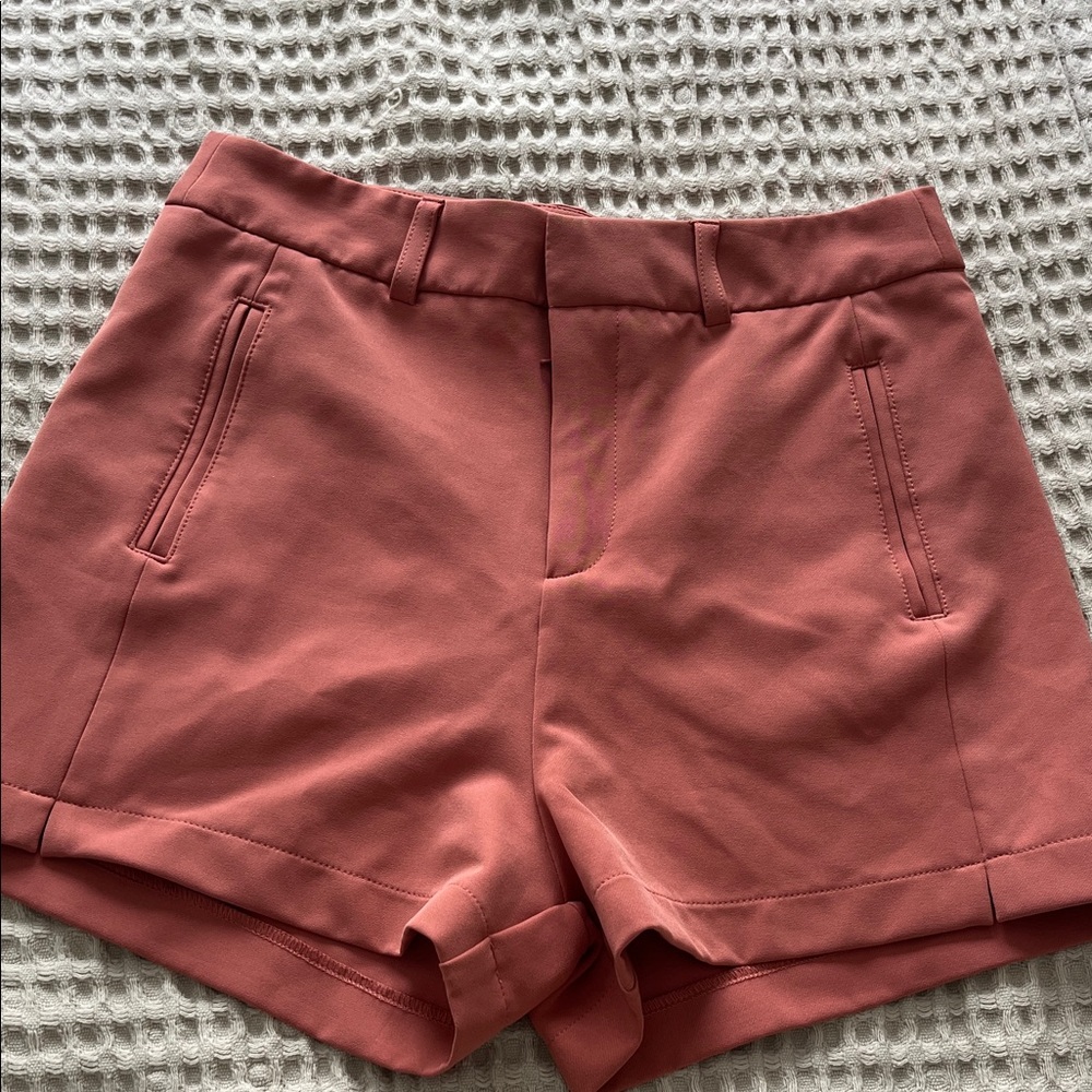 High waisted coral dress shorts